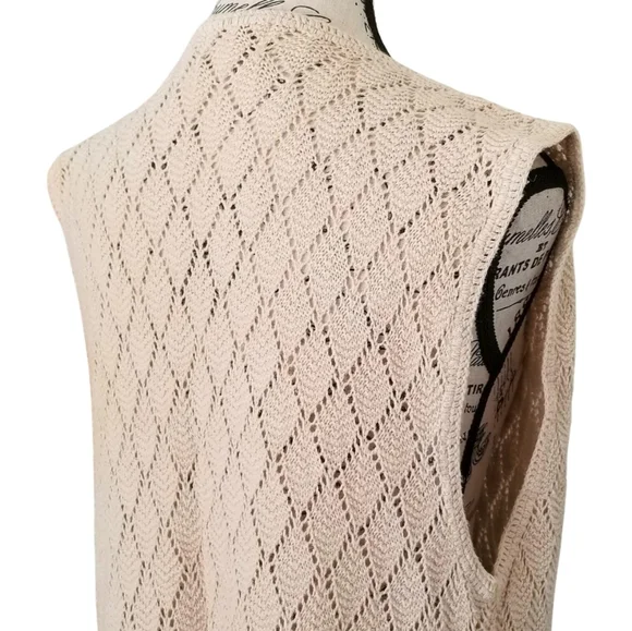 Vintage 90s Cream Ramie & Cotton Knit Beige Front Tie Duster S/M - Picture 4 of 6